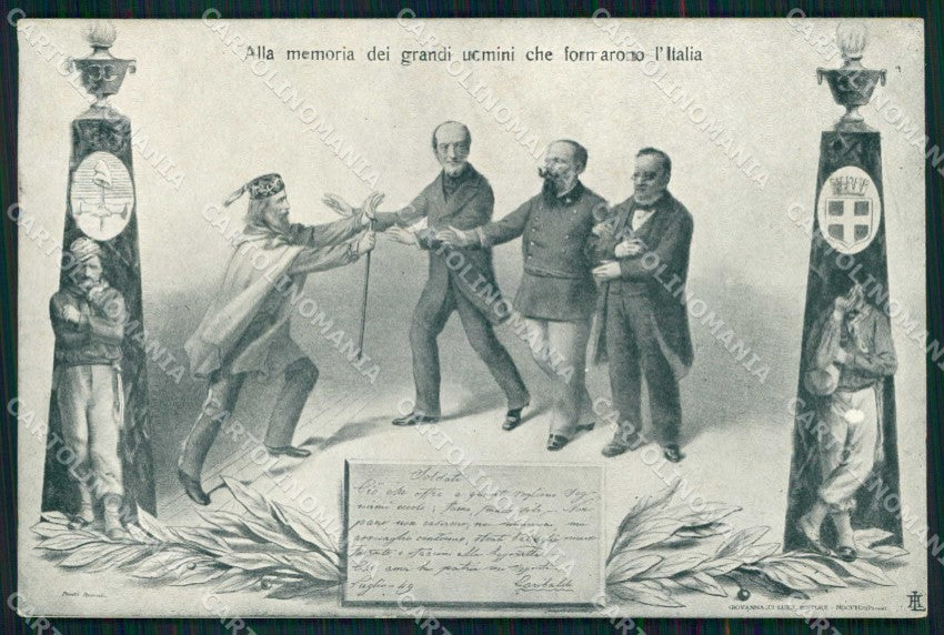 Politica Vittorio Emanuele II Savoia Mazzini Cavour Garibaldi cartolina KF3606 – fronte