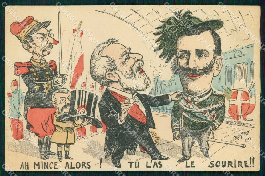 Politica Vittorio Emanuele III Savoia Loubet Rostro PIEGA cartolina KF3614 – fronte