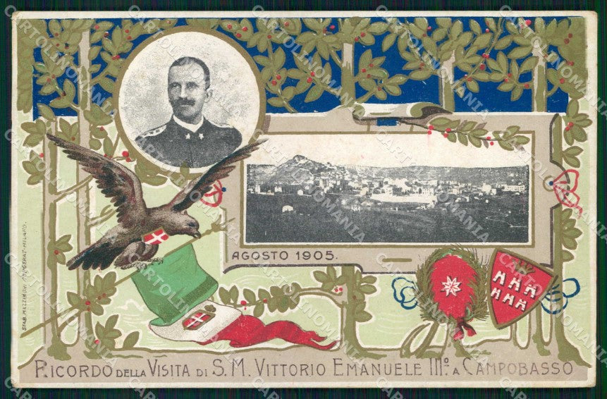 Royalty Reali Vittorio Emanuele III Savoia Visita Campobasso Tricolore cp KF3662 – fronte