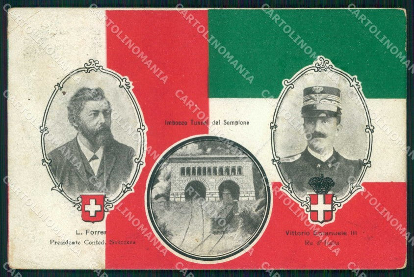 Royalty Reali Vittorio Emanuele Tunnel Sempione Svizzera PIEGA cartolina KF3663 – fronte