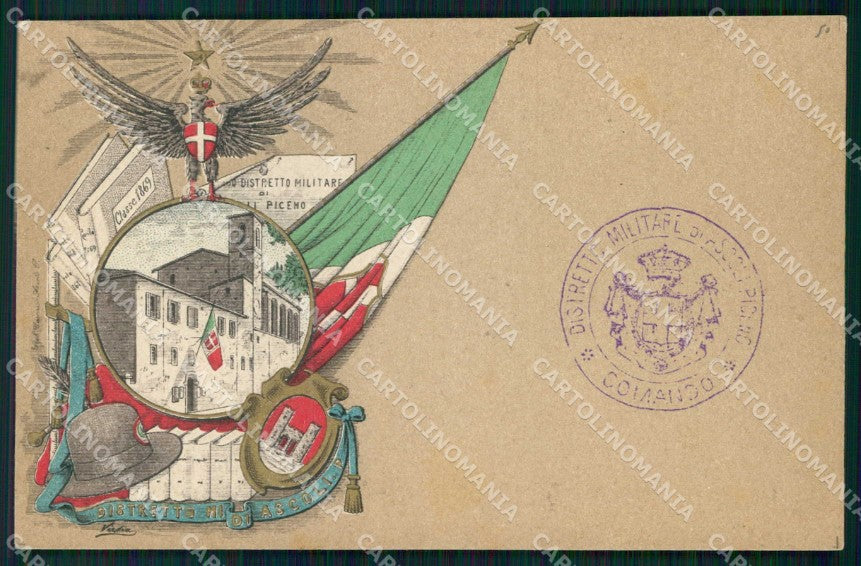 Militari 58° Distretto Militare Ascoli Piceno Alpini Tricolore cartolina KF3773 – fronte
