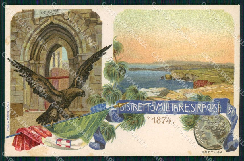 Militari Reggimentali 59° Distretto Militare Siracusa Tricolore cartolina KF3839 – fronte