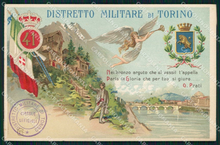 Militari Reggimentali 41° Distretto Militare Torino Tricolore cartolina KF3846 – fronte