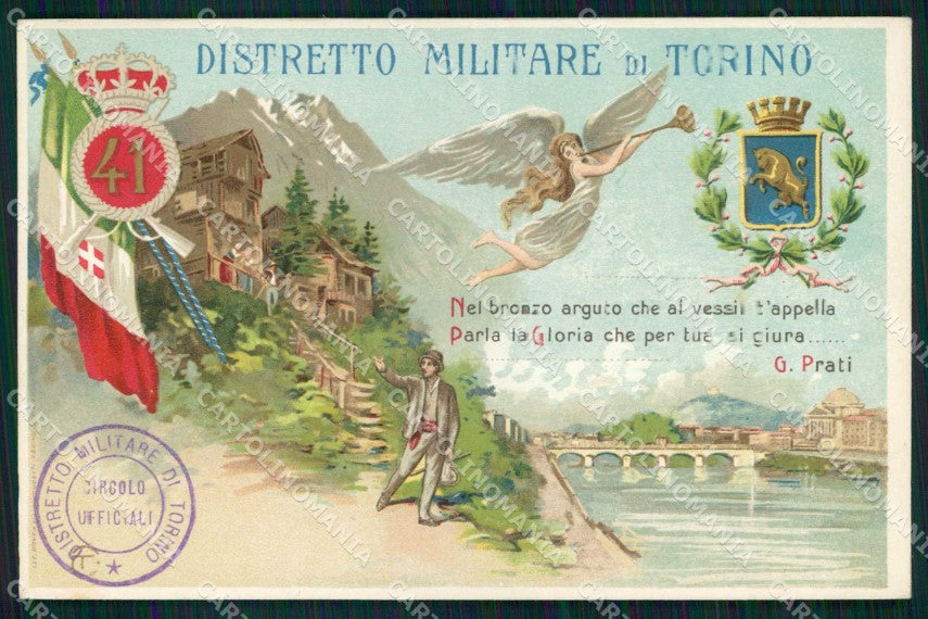 Militari Reggimentali 41° Distretto Militare Torino Tricolore cartolina KF3848 – fronte