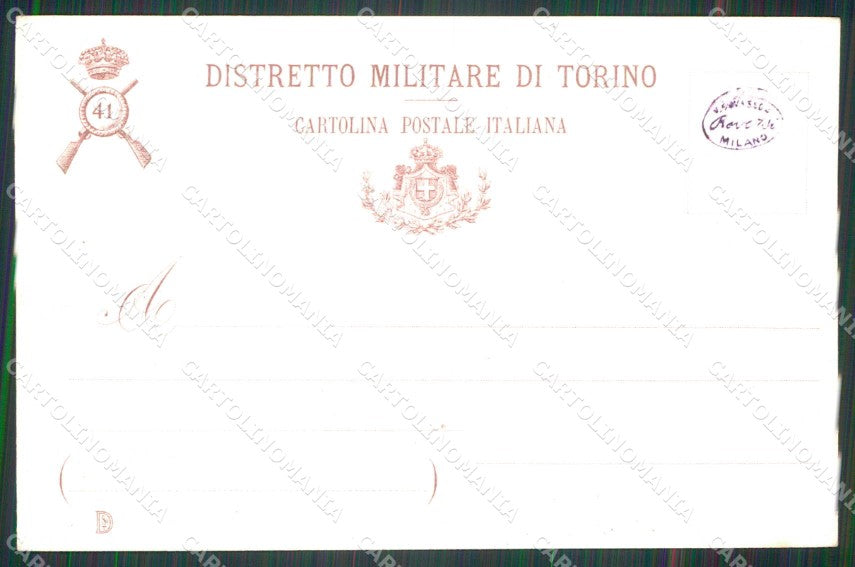 Militari Reggimentali 41° Distretto Militare Torino Tricolore cartolina KF3848 – retro