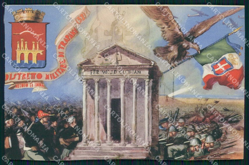 Militari Reggimentali 32° Distretto Militare Trapani RIFILATA cartolina KF3851 – fronte