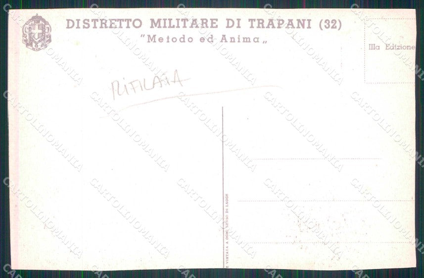 Militari Reggimentali 32° Distretto Militare Trapani RIFILATA cartolina KF3851 – retro