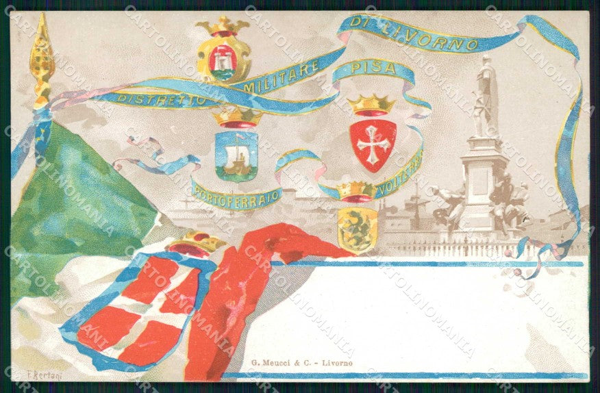 Militari 13° Distretto Militare Livorno Tricolore Portoferraio cartolina KF3907 – fronte