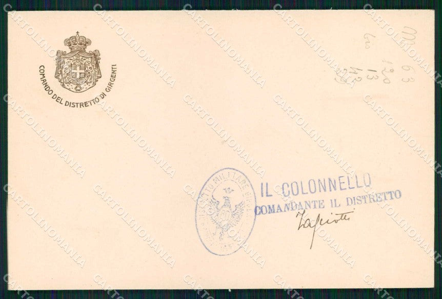 Militari Reggimentali 60° Distretto Militare Girgenti Agrigento cartolina KF3917 – fronte