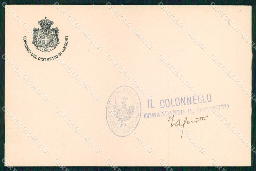 Militari Reggimentali 60° Distretto Militare Girgenti Agrigento cartolina KF3920 – fronte