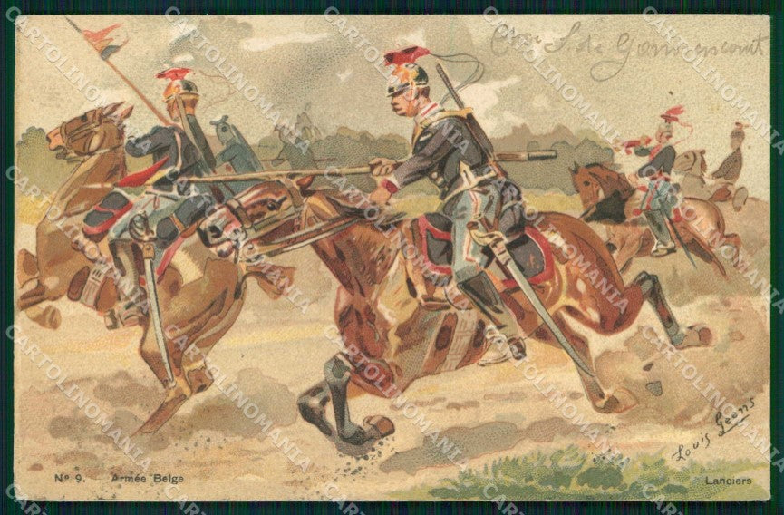 Militari Uniforme Lancieri Belgio Armee Belge Louis Geens cartolina KF3985 – fronte