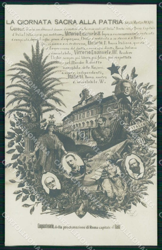 Politica Mazzini Garibaldi Savoia Cinquantenario Roma Capitale cartolina KF4020 – fronte