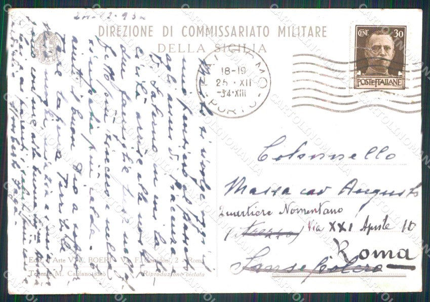 Militari Commissariato Militare della Sicilia Fascismo Tricolore Boeri cp KF4044 – retro