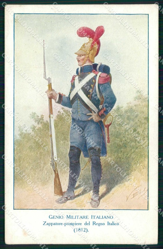 Militari Uniforme Genio Militare Zappatore Pompiere 1812 cartolina KF4061 – fronte