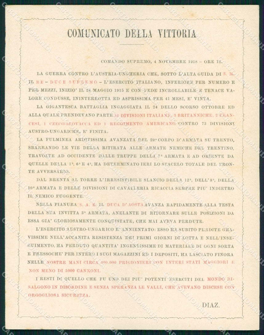 WWI WW1 Militari Propaganda Trento Trieste Diaz Doppia cartolina KF4072 – fronte