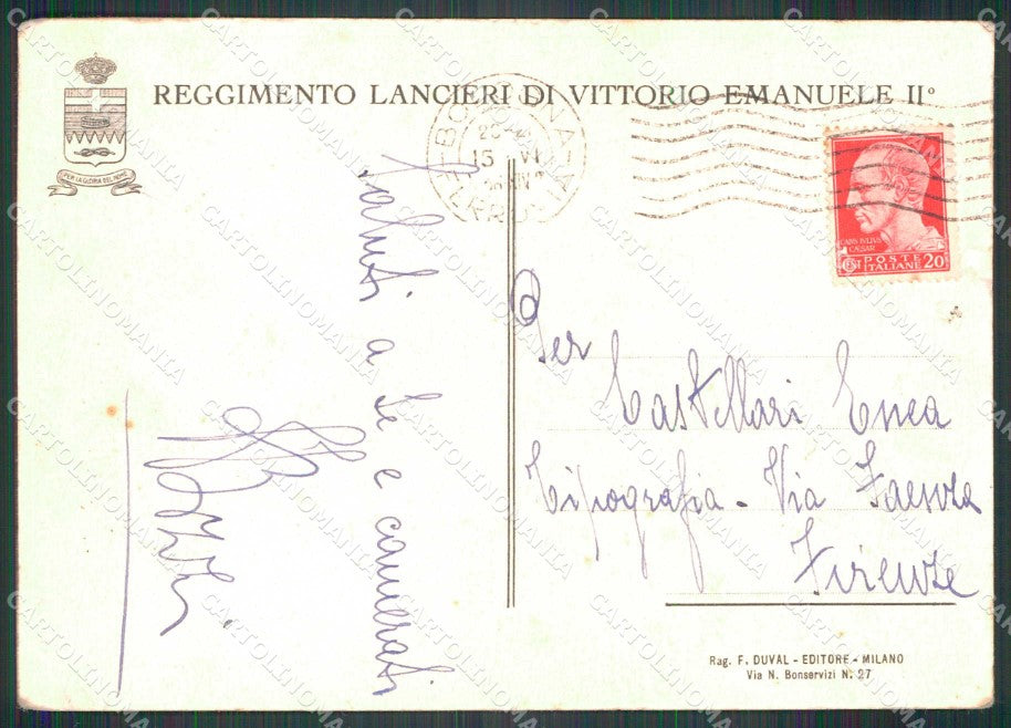 Militari Propaganda Reggimento Lancieri Vittorio Emanuele Duval cartolina KF4107 – retro