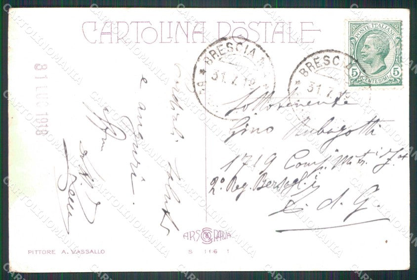 WWI WW1 Militari Automobilisti Vassallo PIEGA cartolina KF4134 – retro