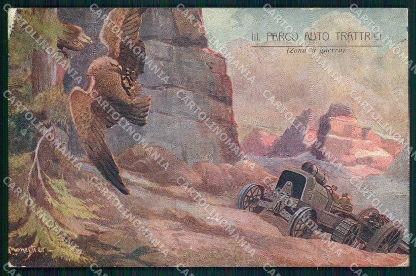 WWI WW1 Militari III Armata Parco Auto Trattrici Monestier cartolina KF4135 – fronte