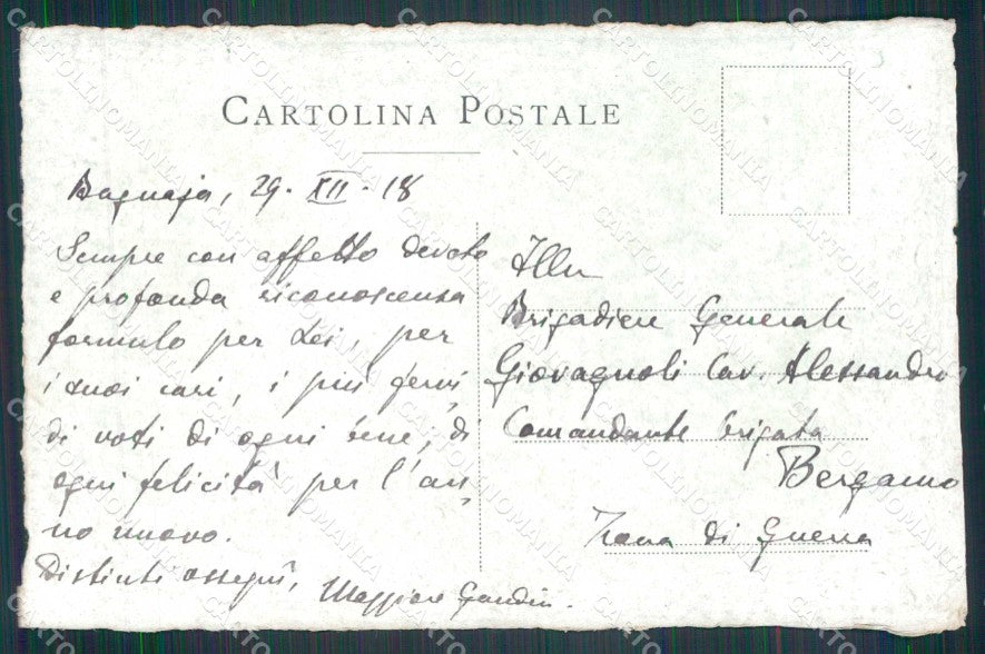 Propaganda WWI Trieste Trento Dipinta a mano Brigata Bergamo cartolina KF4148 – retro