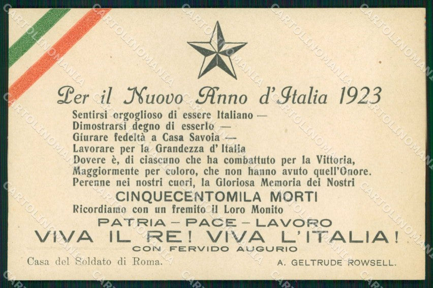 Militari Tricolore Casa del Soldato di Roma 1923 cartolina KF4149 – fronte