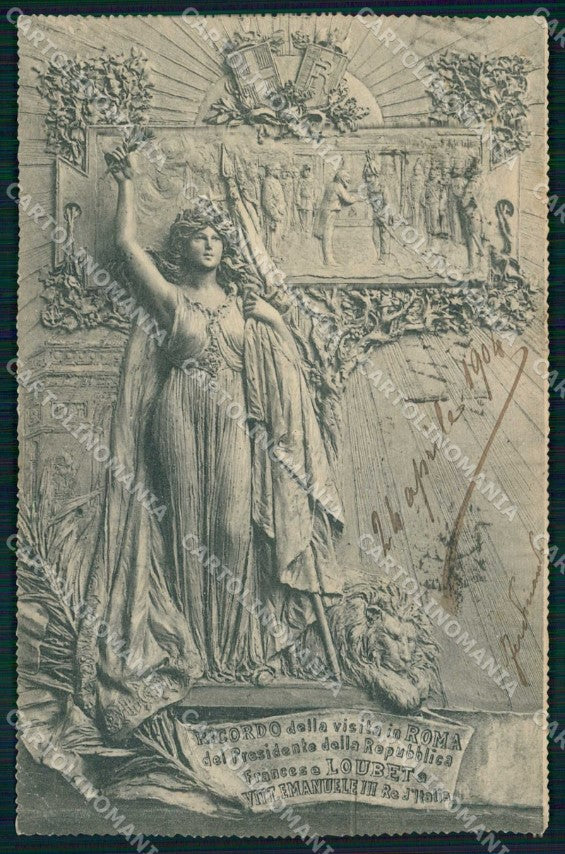 Politica Francia Loubet Vittorio Emanuele Savoia Roma PIEGHINA cartolina KF4172 – fronte