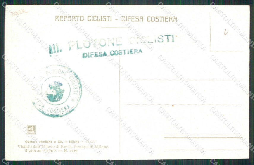 WWI WW1 Militari Reparto Ciclisti Difesa Costiera III Plotone cartolina KF4190 – retro