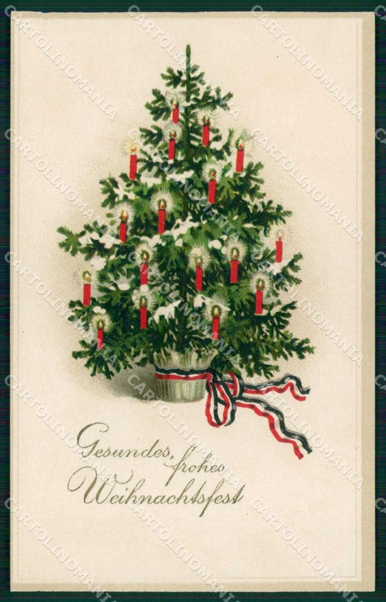 WWI WW1 Militari German Propaganda Christmas Tree cartolina KF4217 – fronte