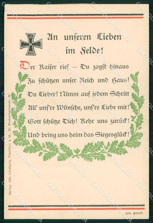 WWI WW1 German Propaganda Feldpostkarte Franchigia cartolina KF4221 – fronte