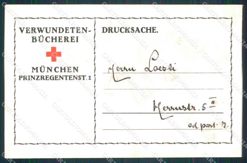 WWI WW1 Patriottiche Verwundeten Bücherei Munchen Red Cross cartolina KF4230 – retro