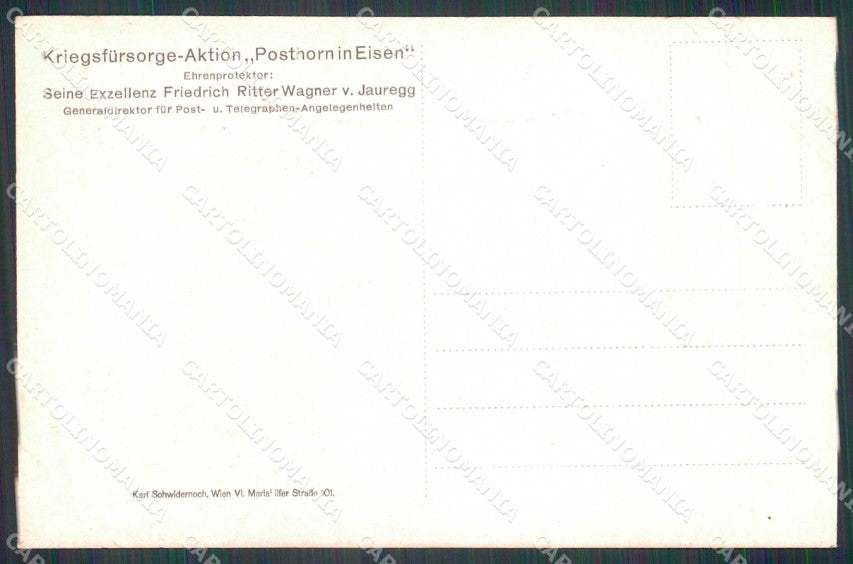 WWI WW1 Militari Österreich Posthorn Eisen Nagelung Kriegshilfecartolina KF4239 – retro
