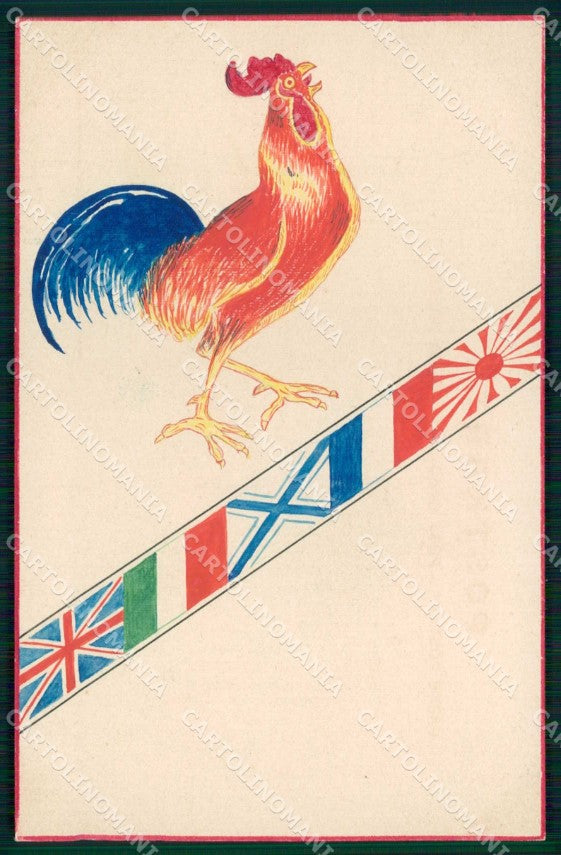 WWI Propaganda Alleati Bandiere Flags Dipinta a Mano cartolina KF4299 – fronte