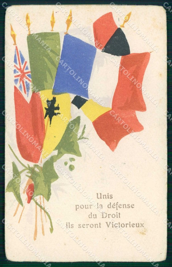 WWI Propaganda Alleati Bandiere Flags Dipinta a Mano PIEGHE cartolina KF4300 – fronte