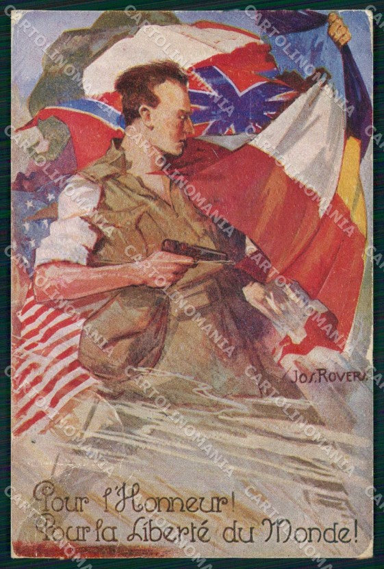 WWI WW1 Propaganda Alleati Bandiere Flags Rovers PIEGHE cartolina KF4306 – fronte
