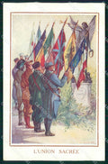 WWI WW1 Propaganda Francese Bandiere Flag Union Sacree Dupuis cartolina KF4311 – fronte