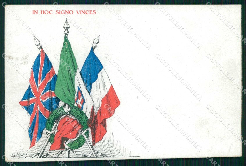 WWI Propaganda Alleati Bandiere Flags Anno 1918 Tricolore cartolina KF4320 – fronte