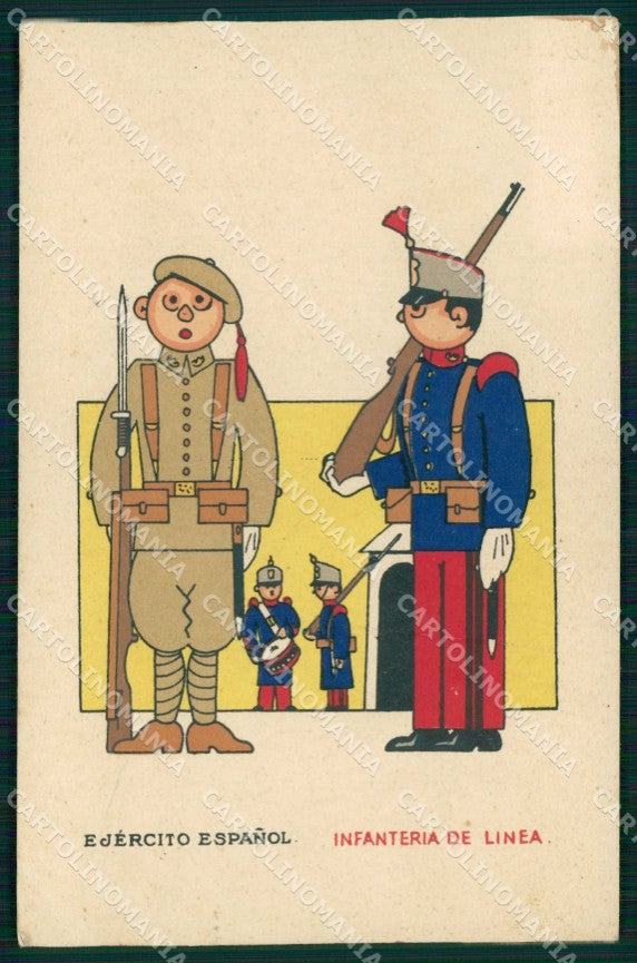 Militari Esercito Spagnolo Uniformi Infanteria Linea PIEGHINA cartolina KF4330 – fronte