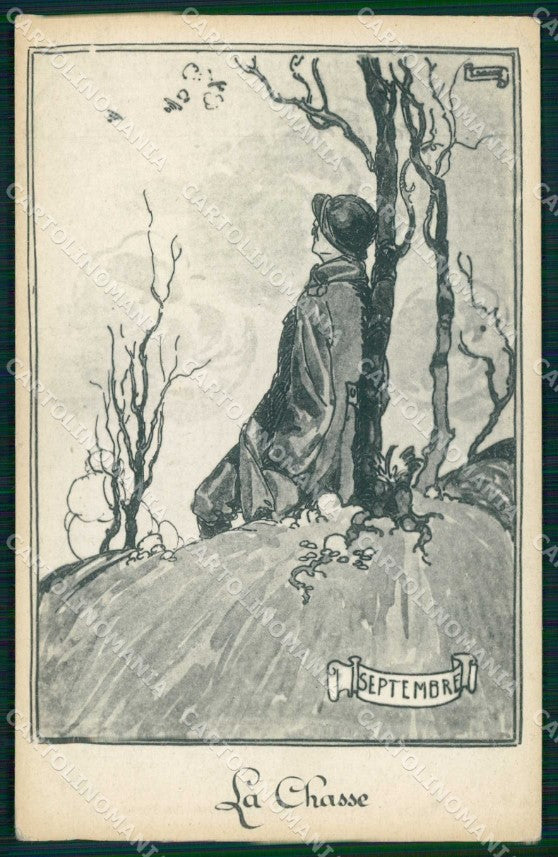 WWI WW1 Propaganda Francese La Chasse PIEGHINE cartolina KF4332 – fronte