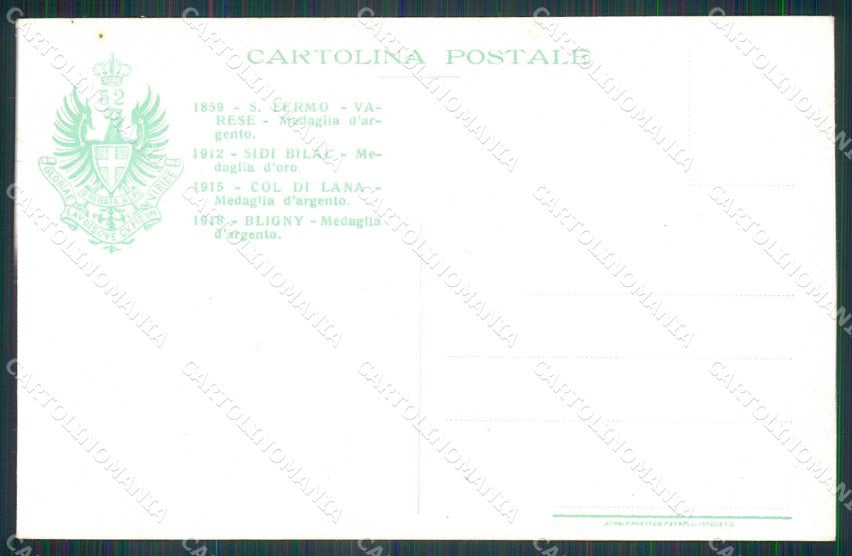 Militari Reggimentali 52° Regg. Cacciatori delle Alpi PIEGHE cartolina KF4480 – retro