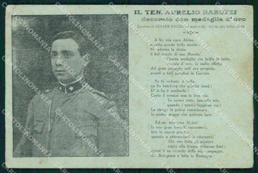 Militari WW1 WWI Medaglia Oro Ten. Baruzzi PIEGHE cartolina KF4498 – fronte