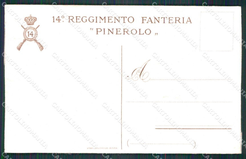 Militari Reggimentali 14° Regg. Fanteria Pinerolo Tricolore cartolina KF4513 – retro