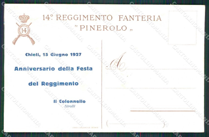 Militari Reggimentali 14° Regg. Fanteria Pinerolo Chieti cartolina KF4514 – retro