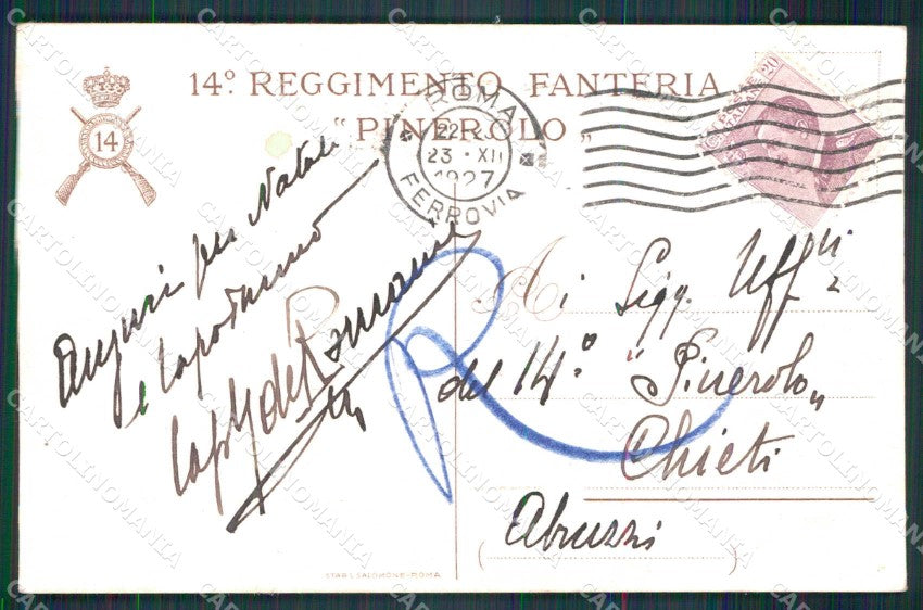 Militari Reggimentali 14° Regg. Fanteria Pinerolo Tricolore cartolina KF4515 – retro