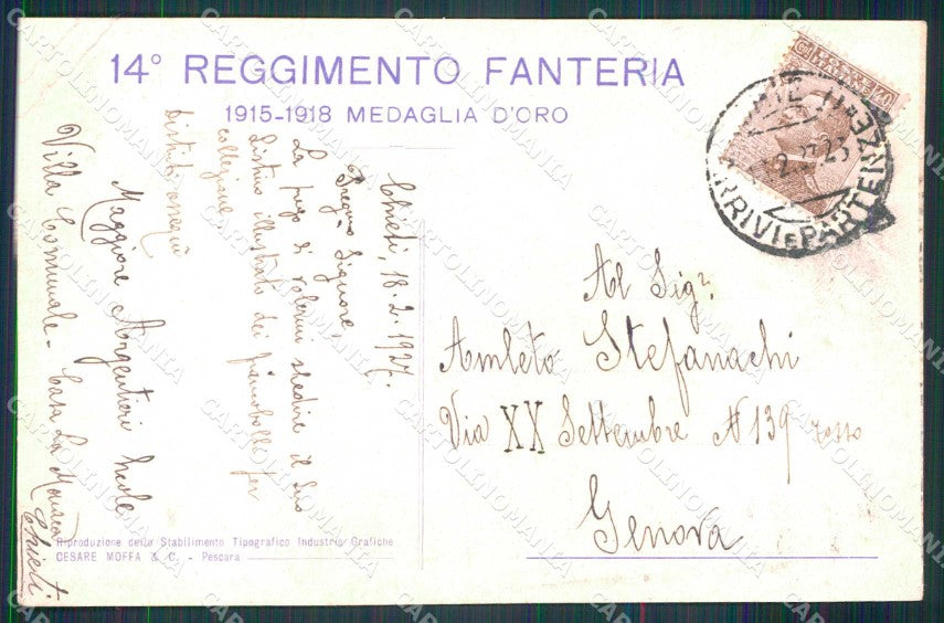 Militari Reggimentali 14° Regg. Fanteria Pinerolo PIEGHE cartolina KF4516 – retro