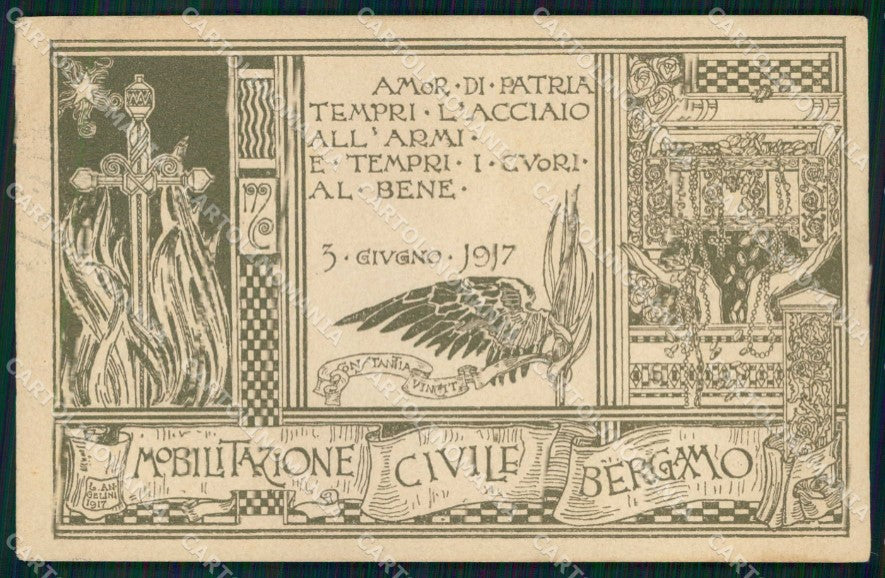 Propaganda Amor di Patria Mobilitazione Civile Bergamo Angelini cartolina KF4597 – fronte