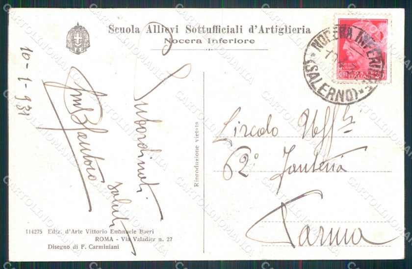 Militari Scuola Sottufficiali Artiglieria Nocera Carminiani ABRASA cp KF4631 – retro