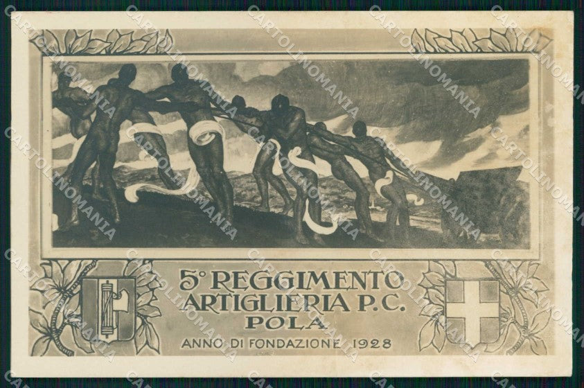 Militari 5° Regg Artiglieria P C Pola Fascismo PIEGATA foto cartolina KF4638 – fronte