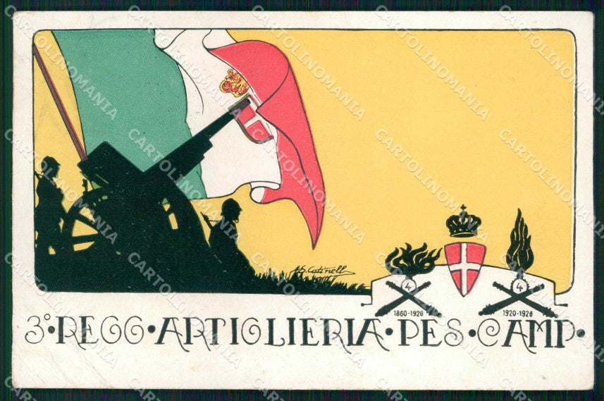 Militari 3° Regg Artiglieria Pesante Campale Tricolore PIEGHE cartolina KF4642 – fronte