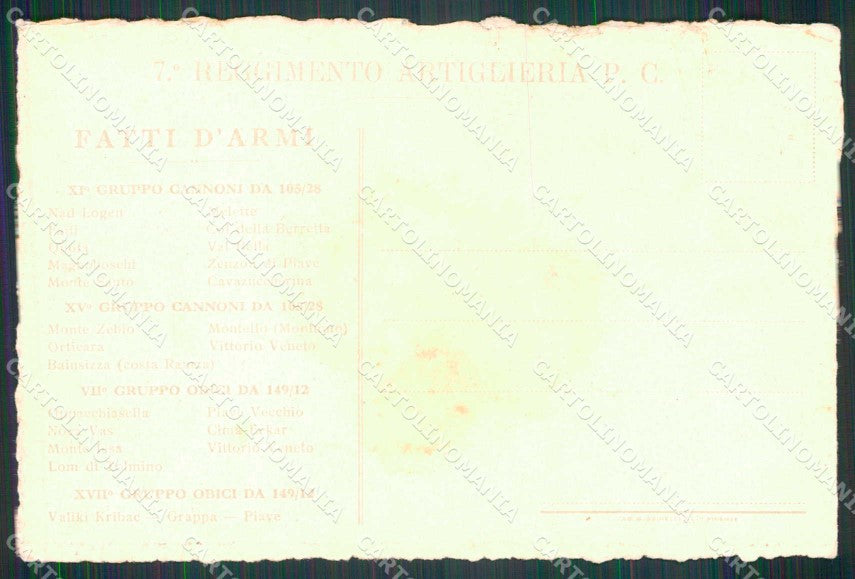 Militari Reggimentali 7° Regg Artiglieria P C Mazzoni cartolina KF4643 – retro