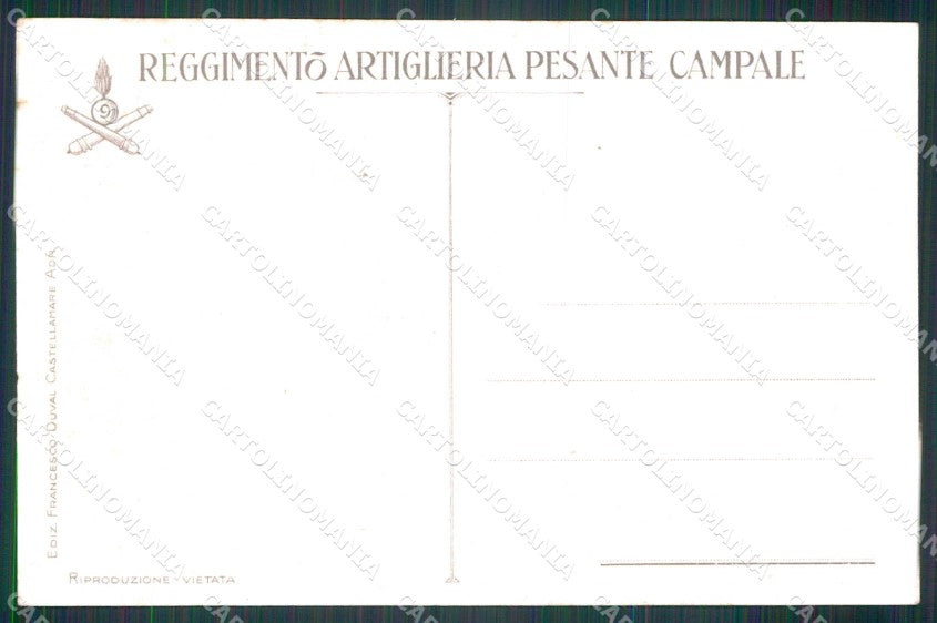 Militari 9° Reggimento Artiglieria Pesante Campale SCOLLATA cartolina KF4645 – retro