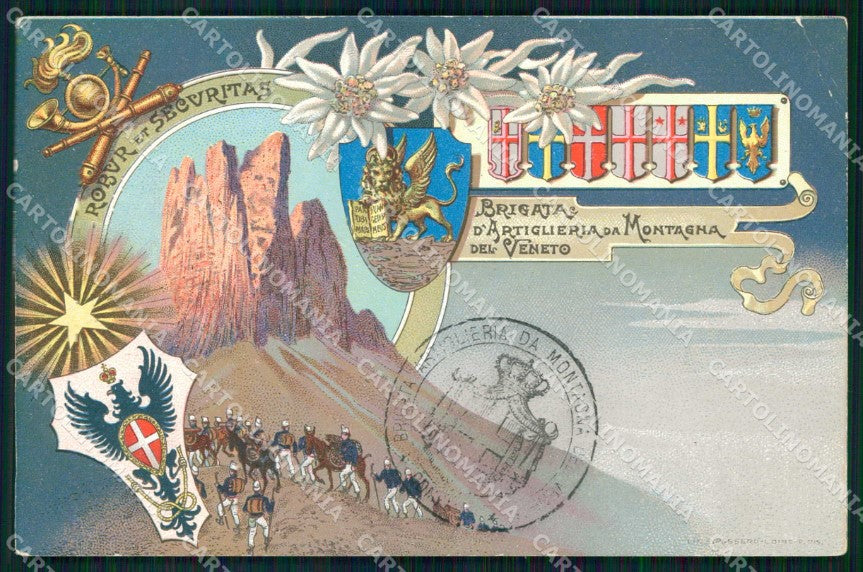 Militari Brigata Artiglieria da Montagna Alpini Veneto PIEGA cartolina KF4657 – fronte
